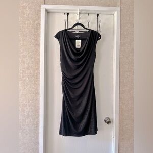 Ronni Nicole Black Glitter Draped Midi Dress